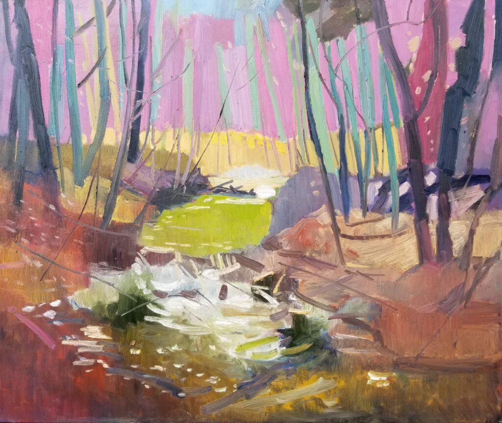 Byron_Hodgins Small Creek Waterfall, oil on canvas, 43x54, 2022