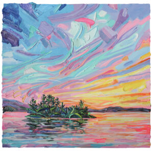 Sarah Carlson - Sun-kissed Kennisis Lake - 30" x 30" - Oil and Acrylic on Panel