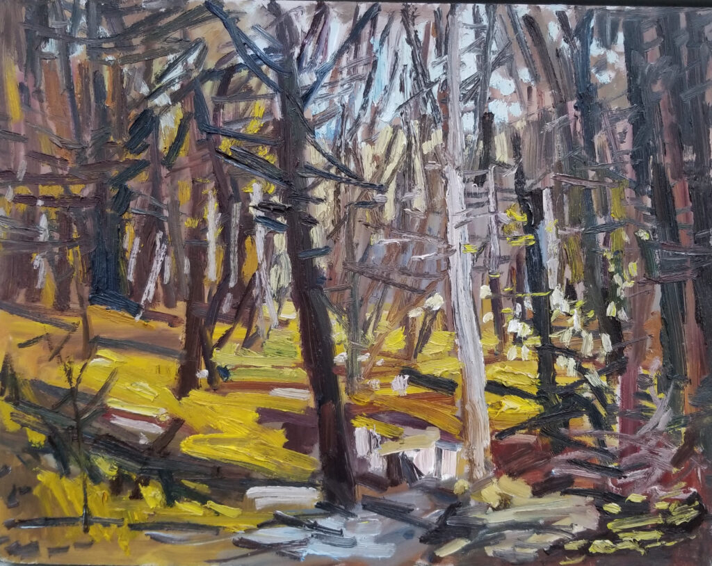 Muddy Middle, oil on panel, 14x18, 2023. $1200
